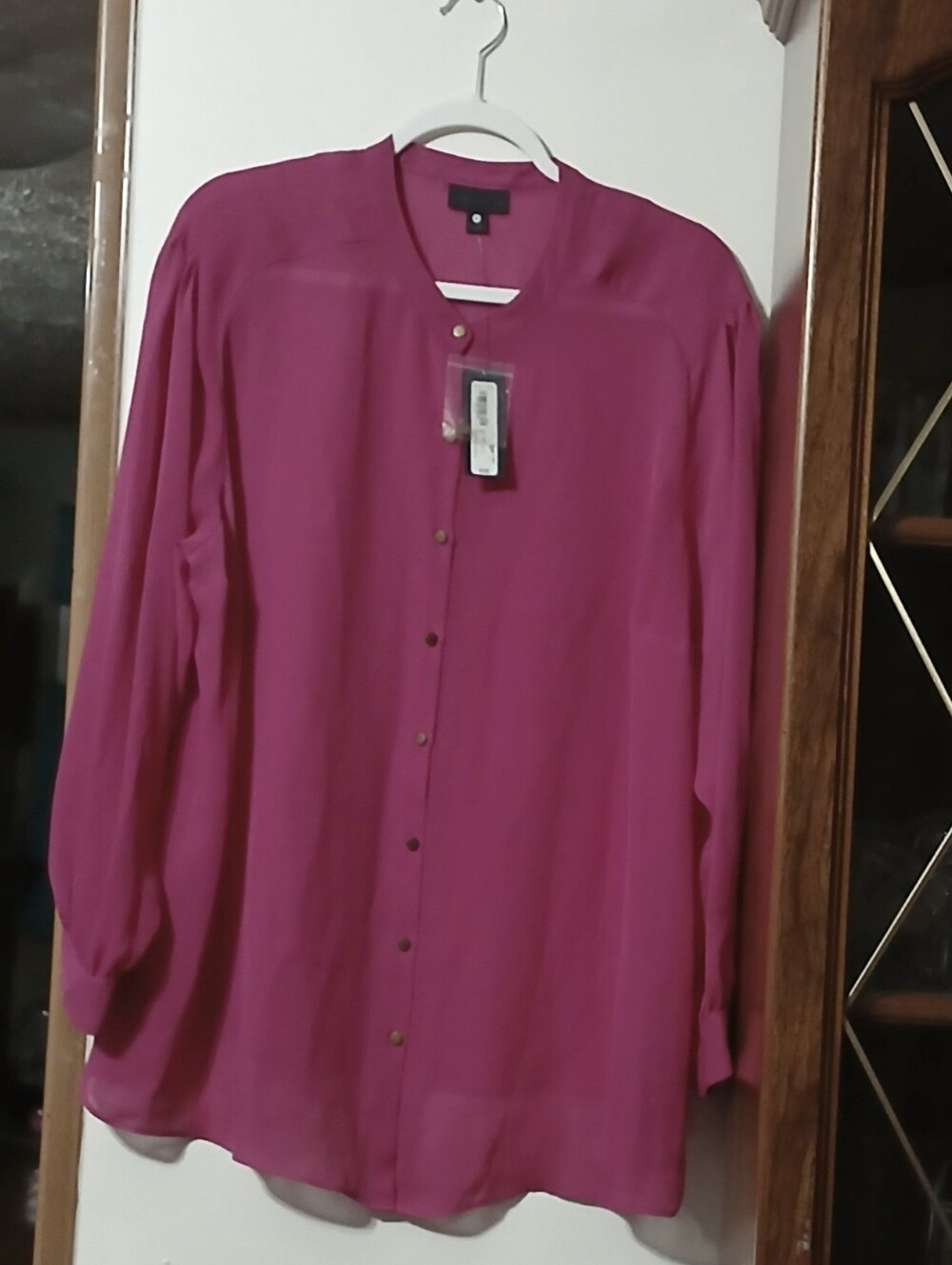 Worthington Women's Magenta Button-Front Long Sleeve Blouse